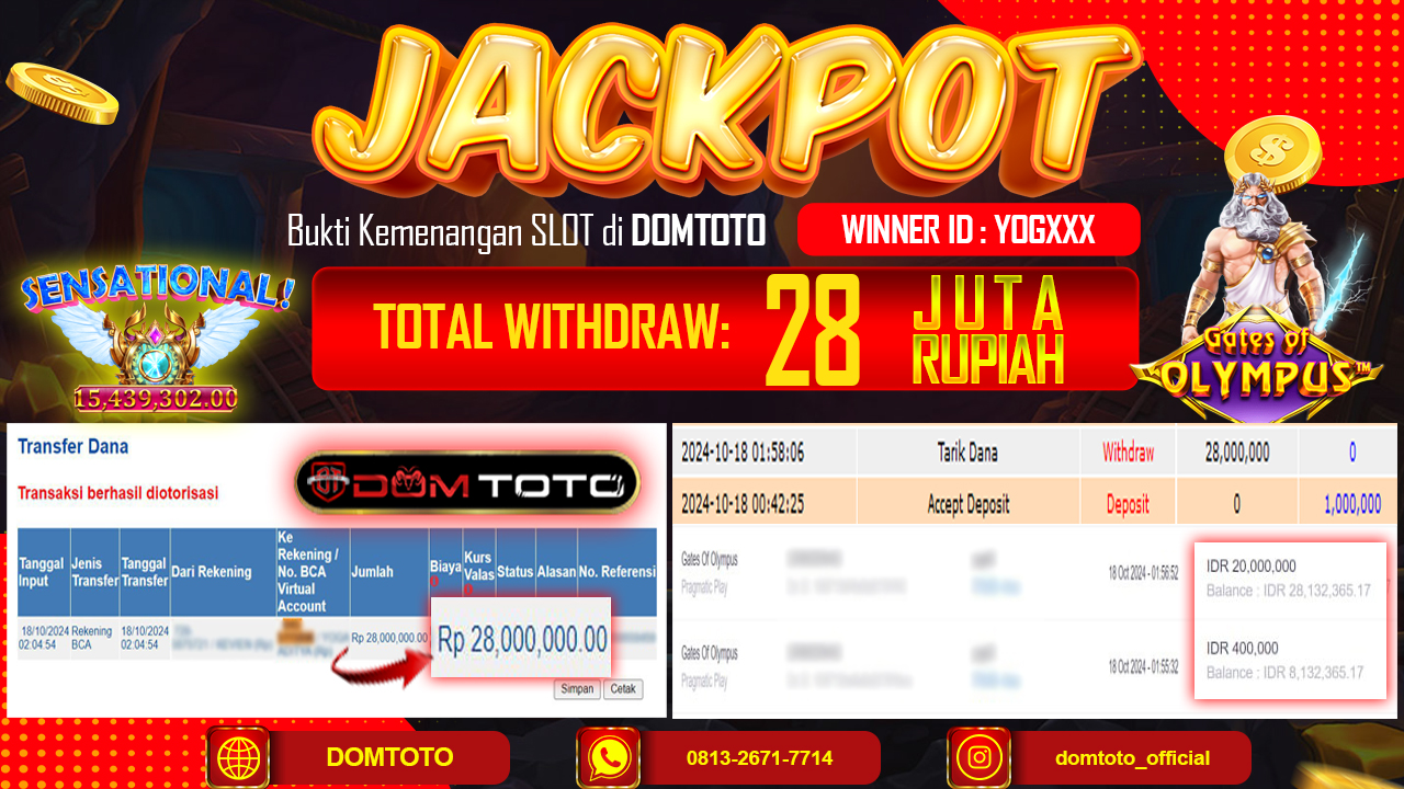 JACKPOT SLOT PRAGMATIC GATES OF OLYMPUS 18 OKTOBER 2024